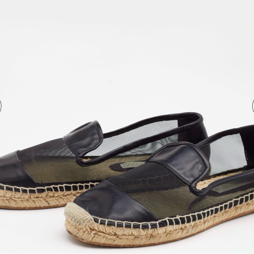 Stella McCartney Black Faux Leather and Mesh Sheer Panel Espadrilles - Picture 8 of 14